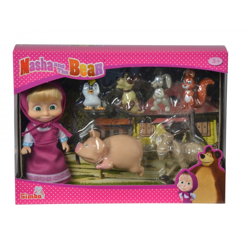 Игровой набор - кукла Маша с друзьями-животными, 12 см.  